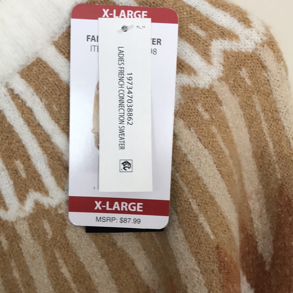 NEW French Connection Essentials Women's Sweater Camel Fair Isle, XL - Picture 5 of 7